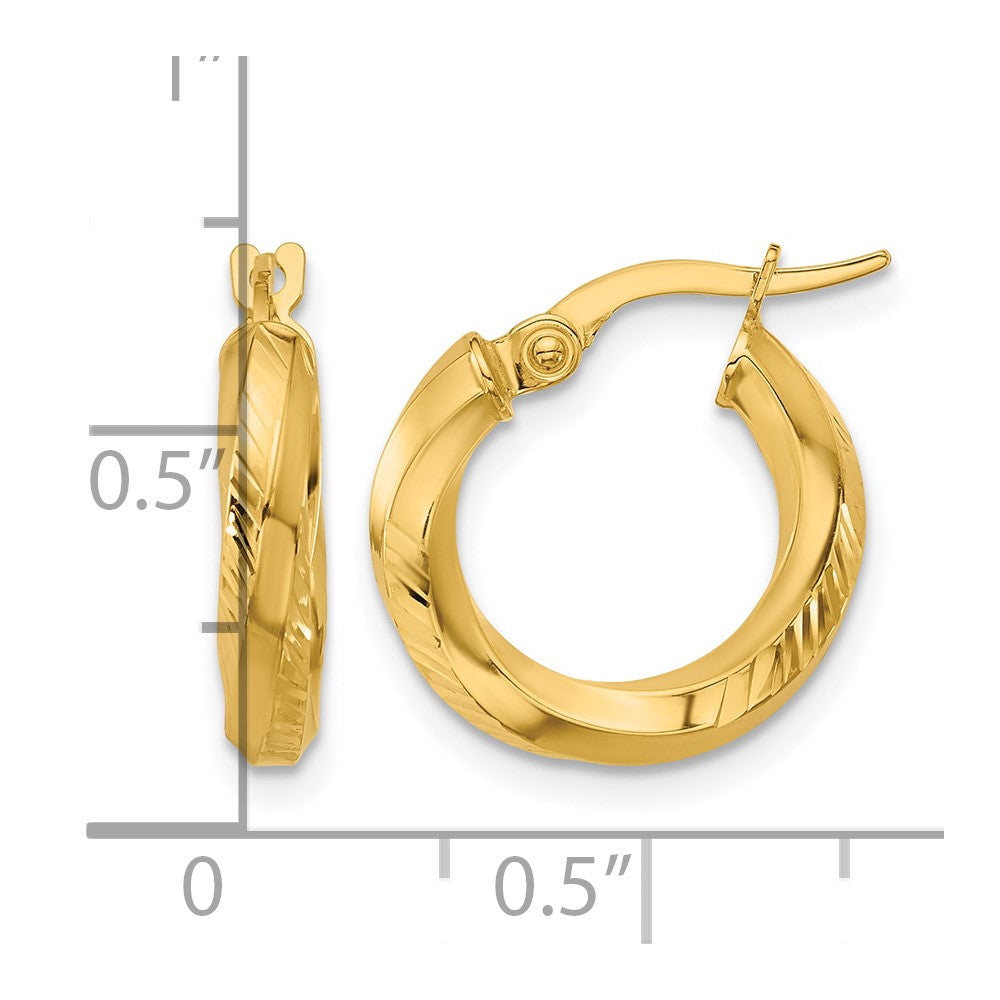 14K Polished and Diamond-cut Round Hoop Earrings