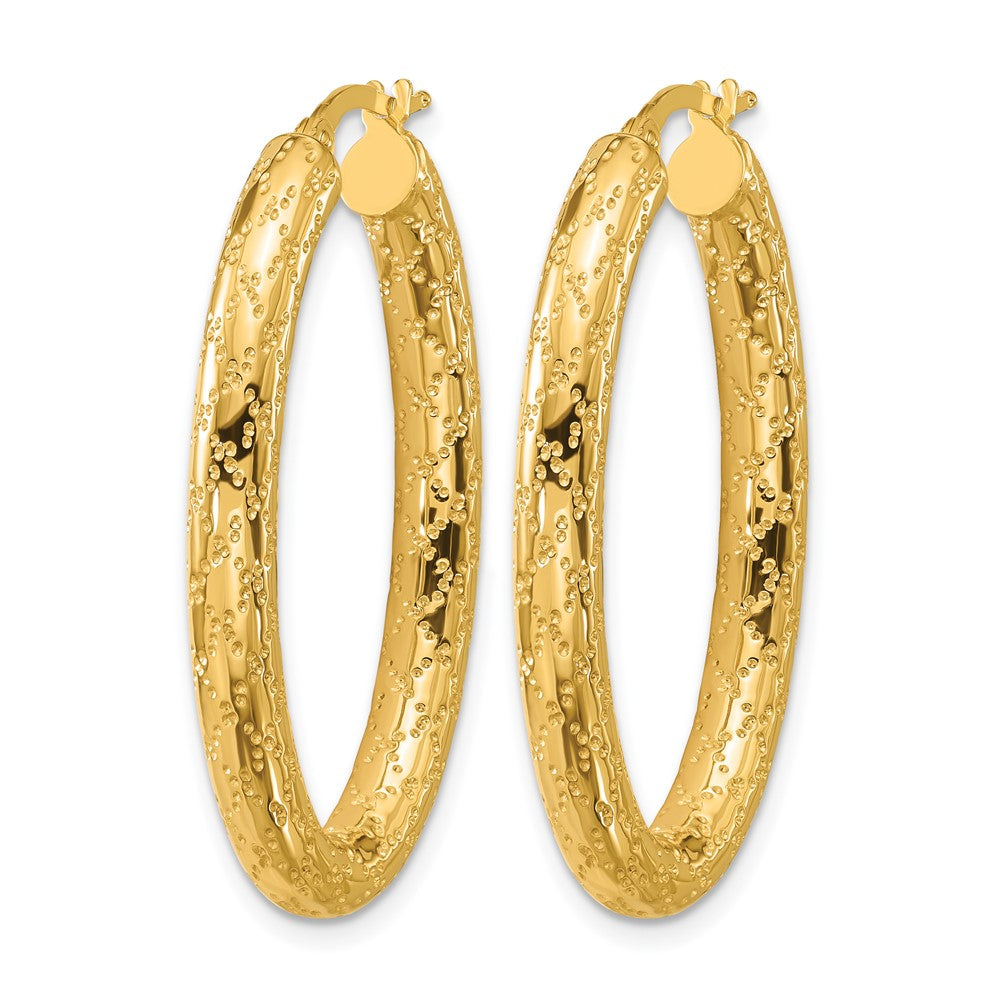 14K Polished Patterned Oval Hoop Earrings