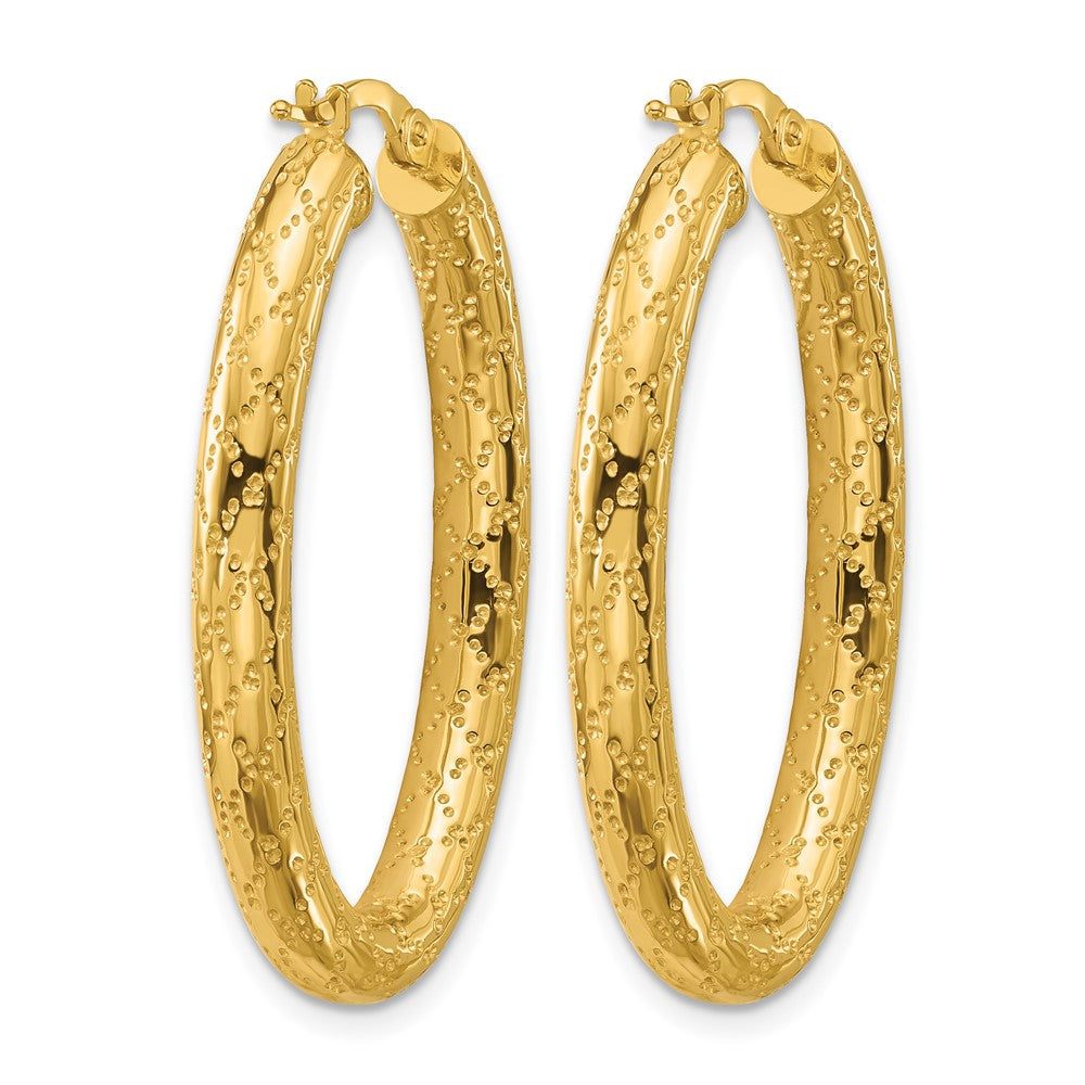 14K Polished Patterned Oval Hoop Earrings