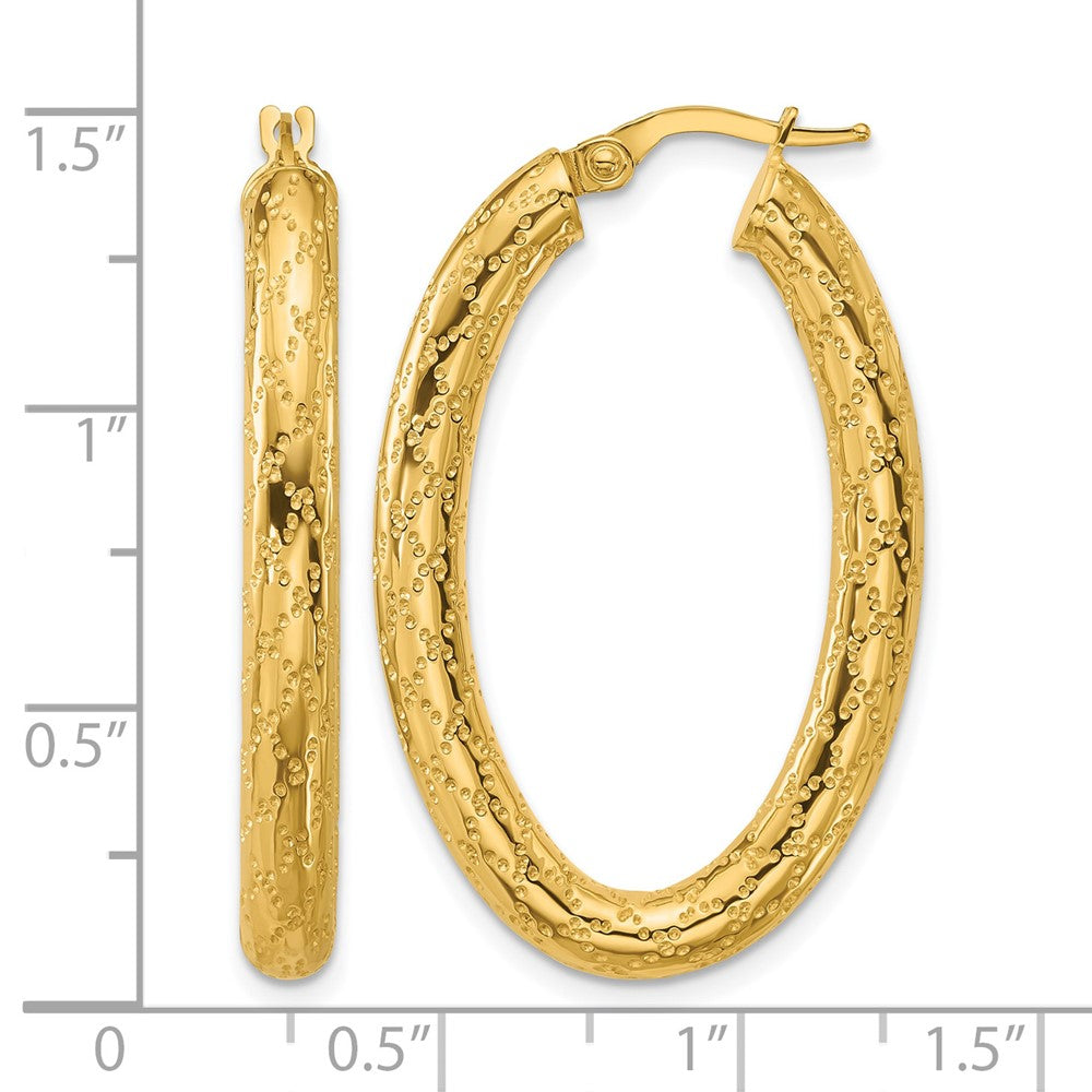 14K Polished Patterned Oval Hoop Earrings