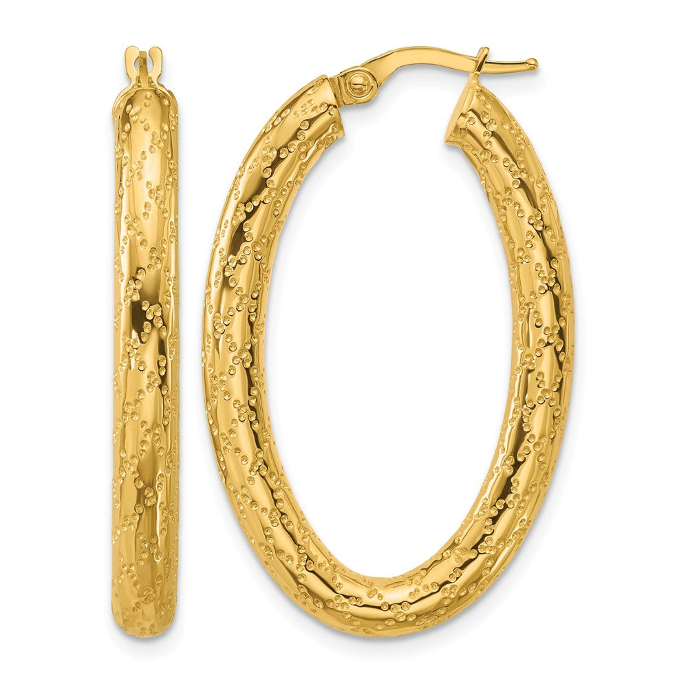 14K Polished Patterned Oval Hoop Earrings