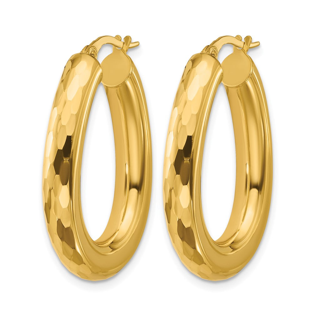 14K Polished and Diamond-cut Oval Hoop Earrings