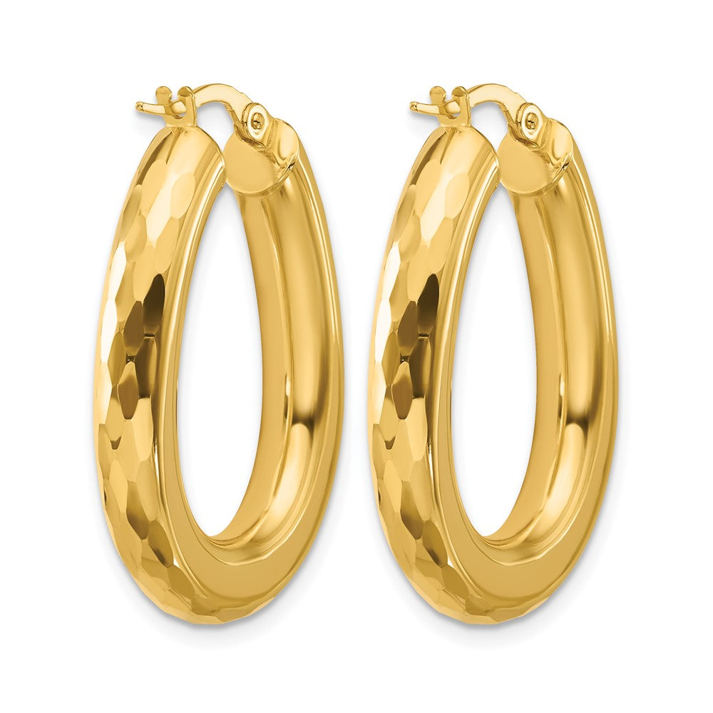 14K Polished and Diamond-cut Oval Hoop Earrings