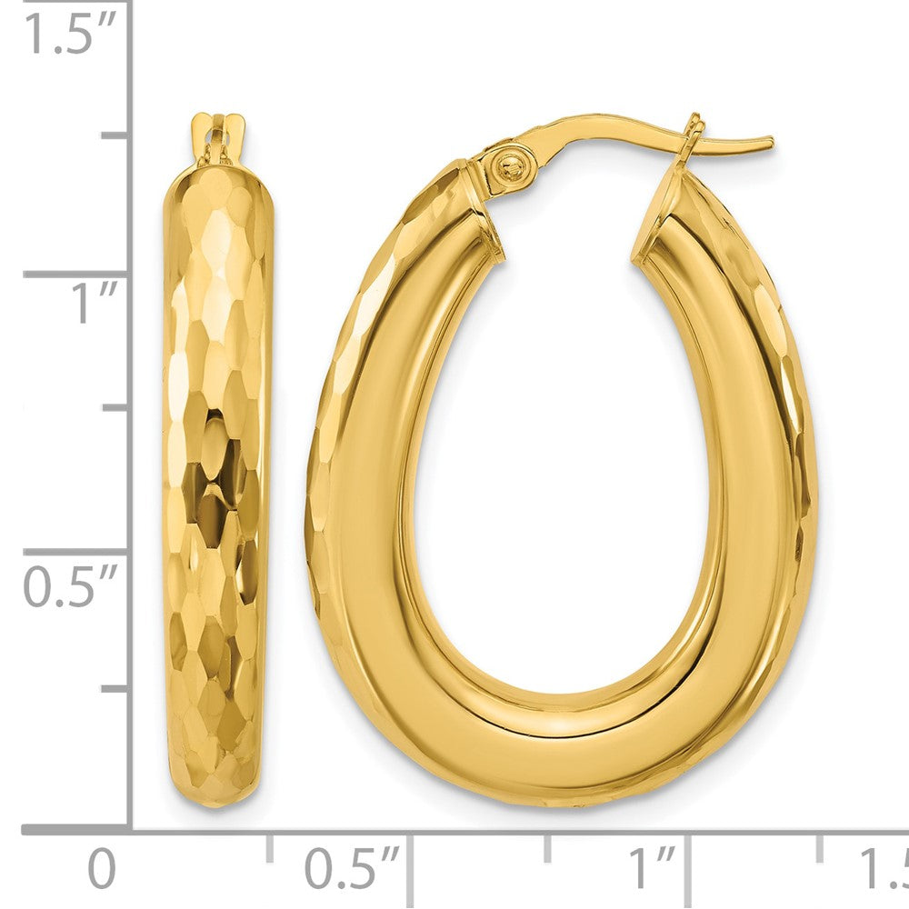 14K Polished and Diamond-cut Oval Hoop Earrings
