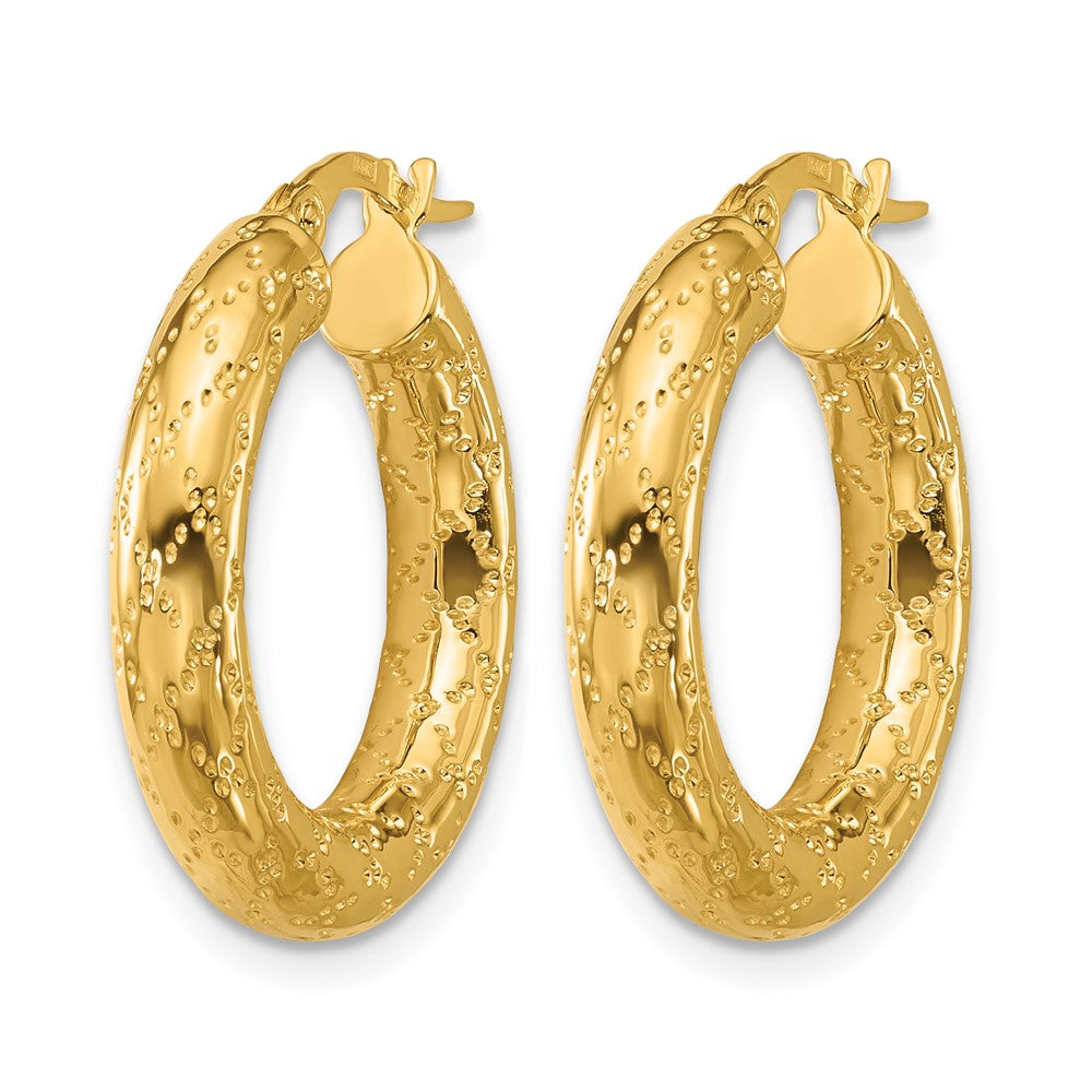 14K Polished Patterned Round Hoop Earrings