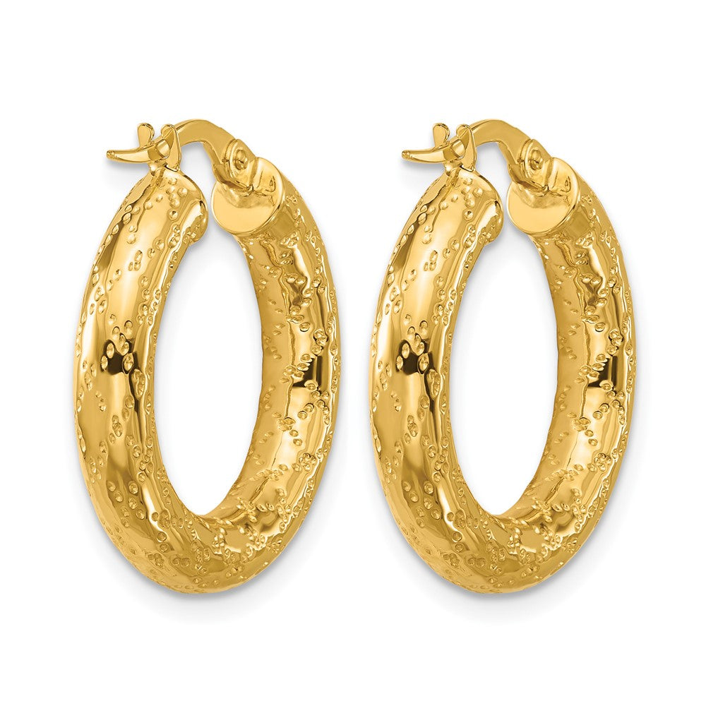 14K Polished Patterned Round Hoop Earrings