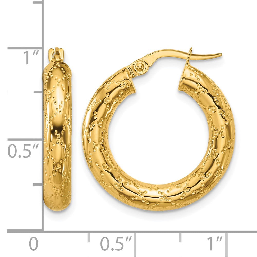 14K Polished Patterned Round Hoop Earrings