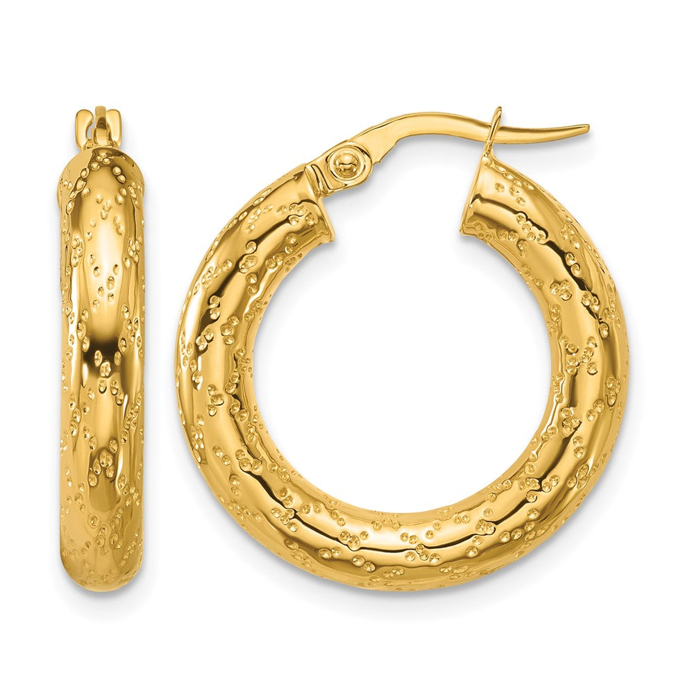 14K Polished Patterned Round Hoop Earrings