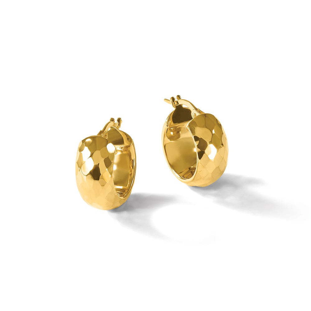 14K Polished and Diamond-cut Hoop Earrings