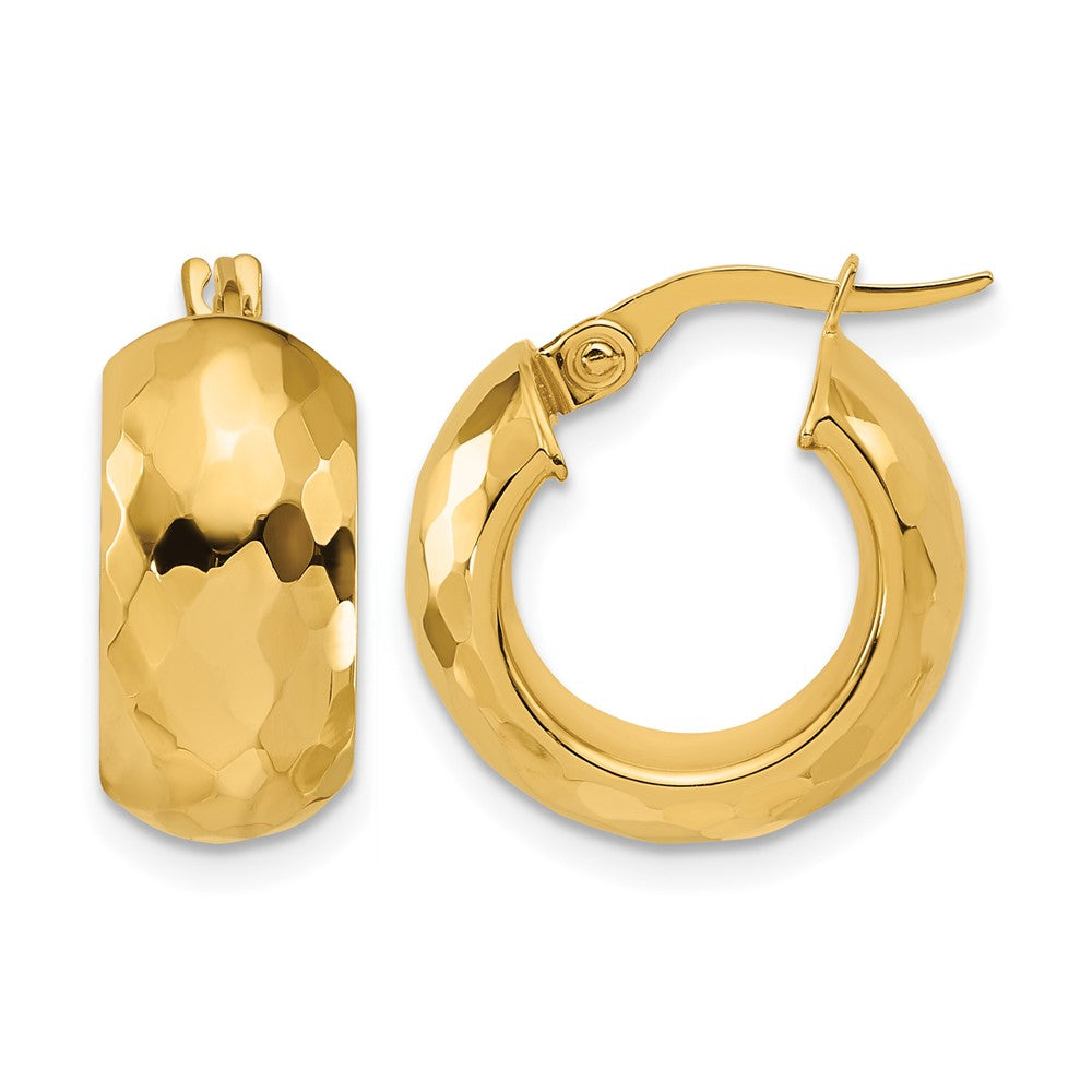 14K Polished and Diamond-cut Hoop Earrings