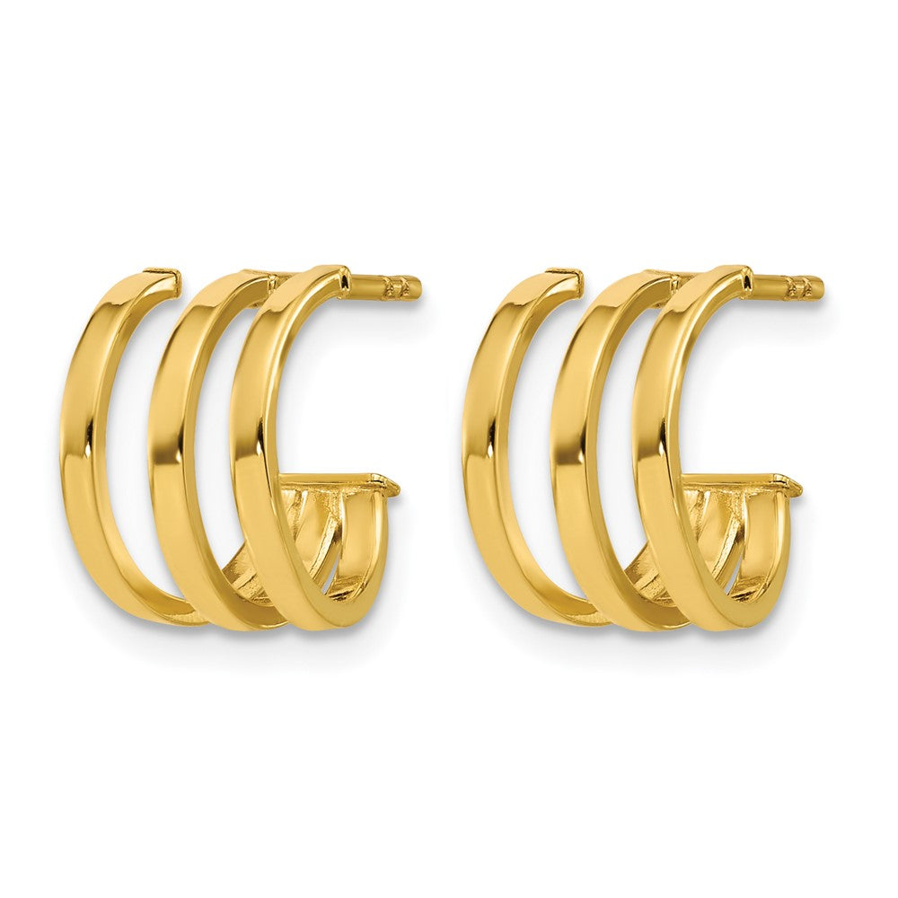 14K Polished 3-row Post J-hoop Earrings