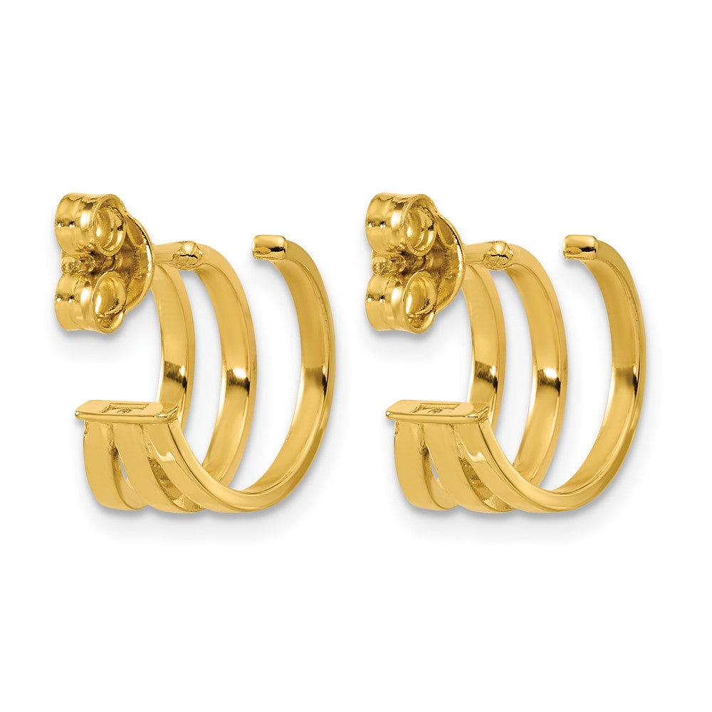 14K Polished 3-row Post J-hoop Earrings
