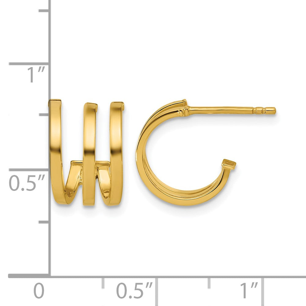 14K Polished 3-row Post J-hoop Earrings
