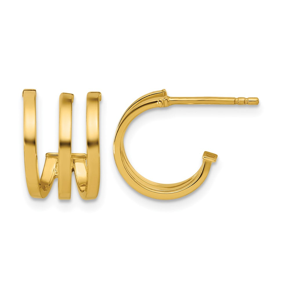 14K Polished 3-row Post J-hoop Earrings