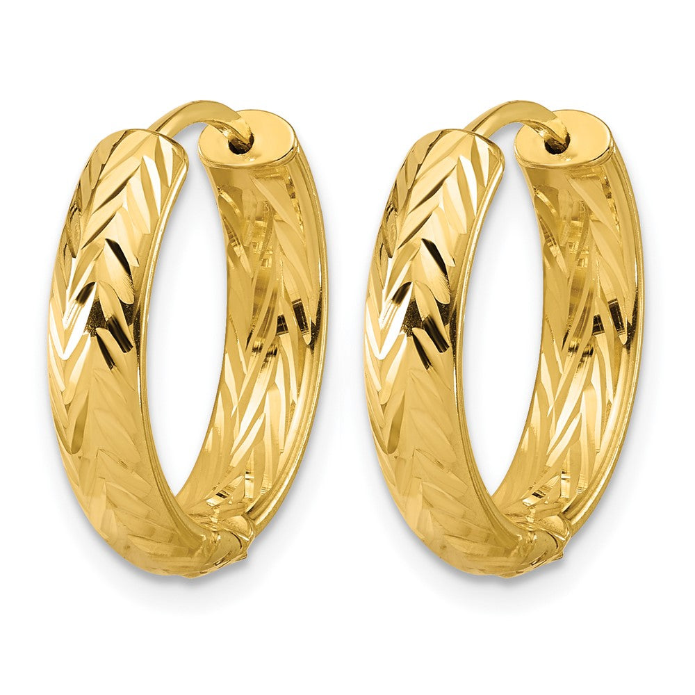 Leslie's' 14K Polished and Dia-cut Hinged Hoop Earrings