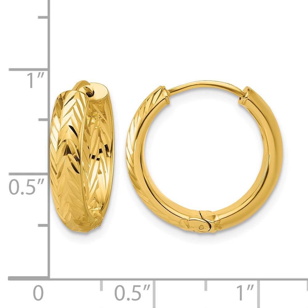 Leslie's' 14K Polished and Dia-cut Hinged Hoop Earrings