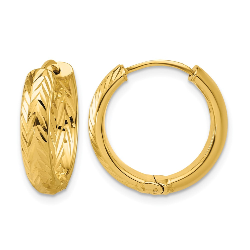 Leslie's' 14K Polished and Dia-cut Hinged Hoop Earrings