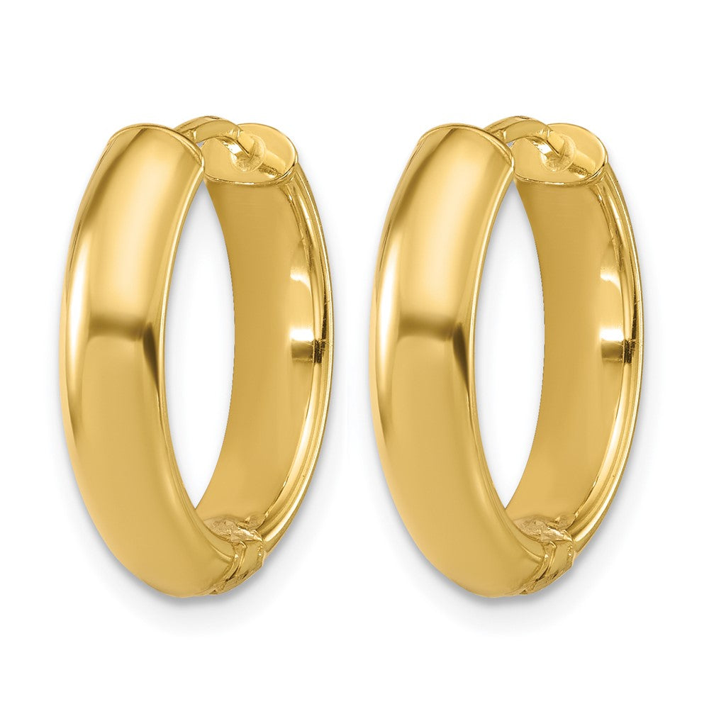 14K w/Rhodium Polished/Dia-cut Hinged Hoop Earrings
