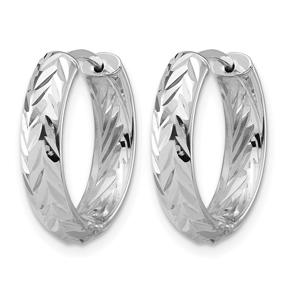 Leslie's' 14K w/White RH-plat Polish/Dia-cut Hinged Hoop Earrings