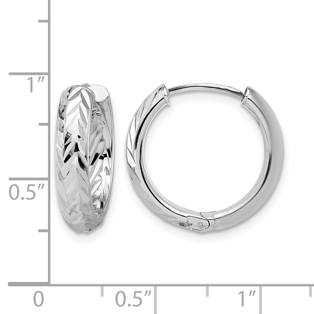 Leslie's' 14K w/White RH-plat Polish/Dia-cut Hinged Hoop Earrings