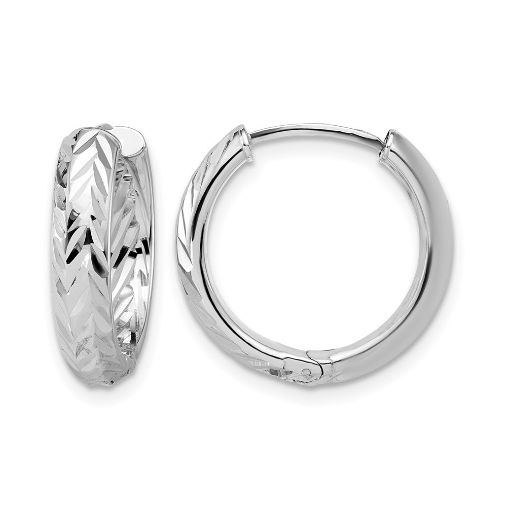 Leslie's' 14K w/White RH-plat Polish/Dia-cut Hinged Hoop Earrings