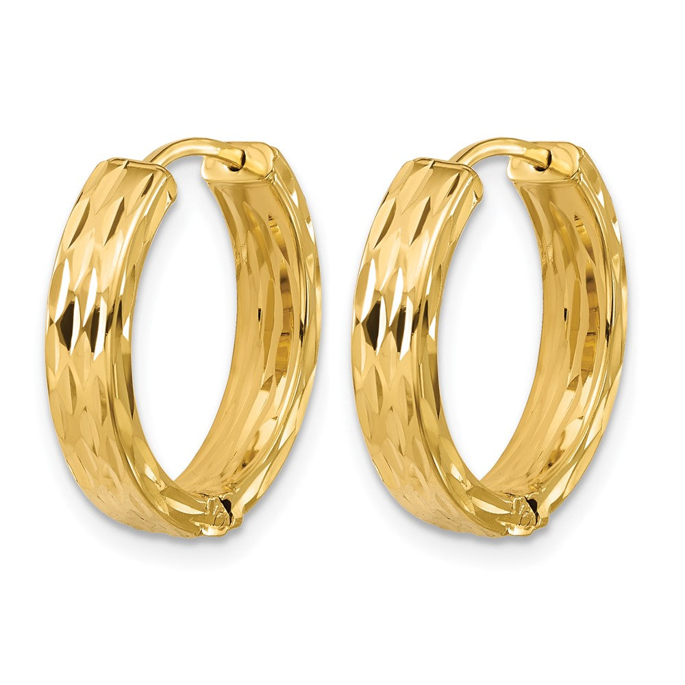 Leslie's' 14K Polished and Dia-cut Square Tube Hinged Hoop Earrings