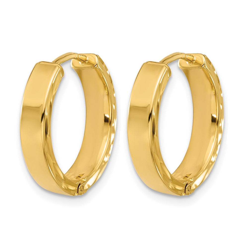 Leslie's' 14K Polished and Dia-cut Square Tube Hinged Hoop Earrings
