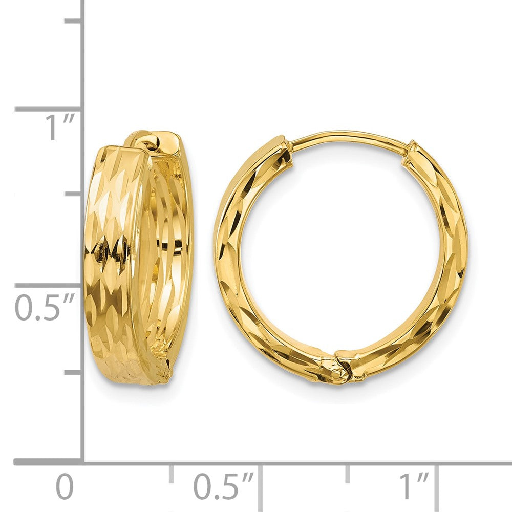 Leslie's' 14K Polished and Dia-cut Square Tube Hinged Hoop Earrings
