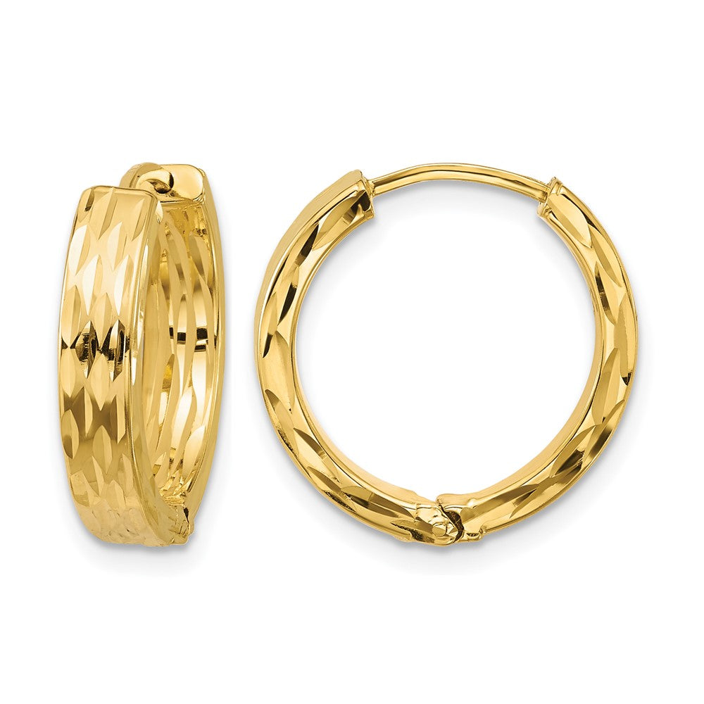 Leslie's' 14K Polished and Dia-cut Square Tube Hinged Hoop Earrings