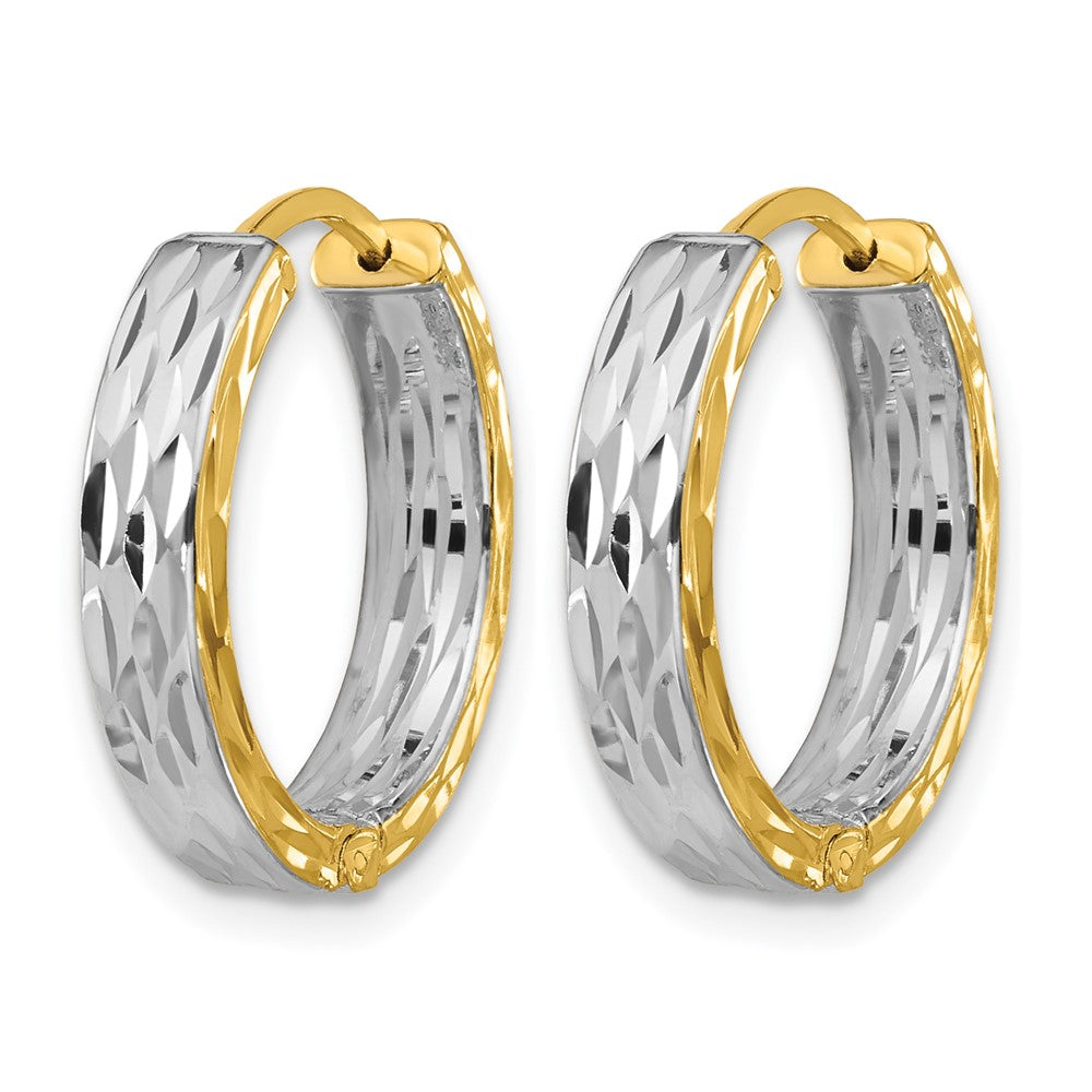 14K w/RH Polish/Dia-cut Square Tube Hinged Hoop Earrings