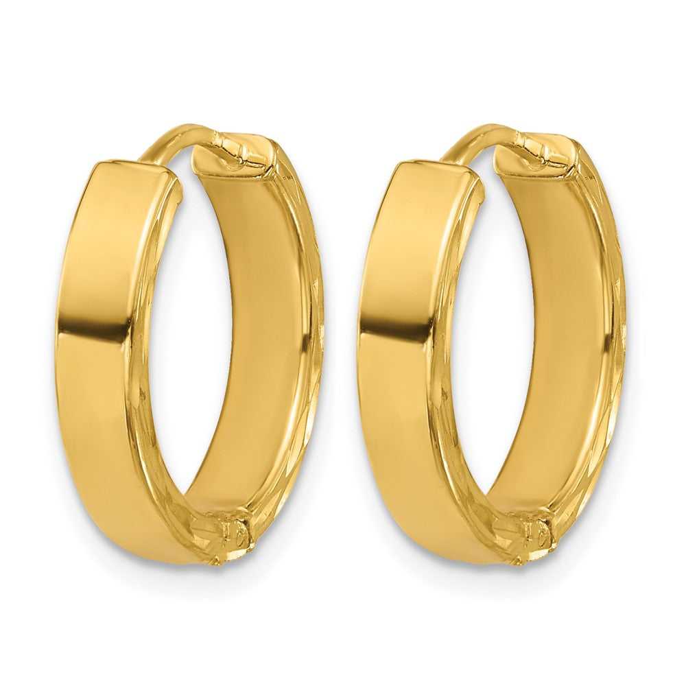 14K w/RH Polish/Dia-cut Square Tube Hinged Hoop Earrings