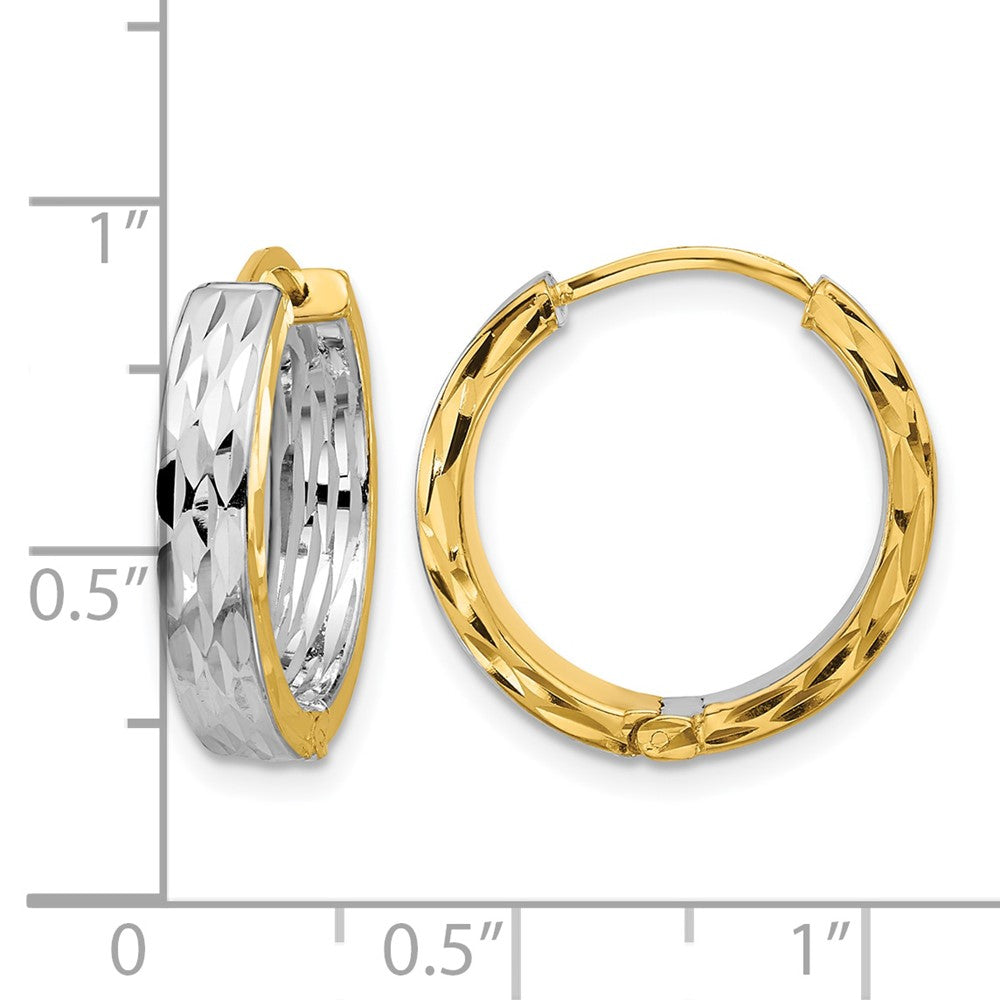 14K w/RH Polish/Dia-cut Square Tube Hinged Hoop Earrings