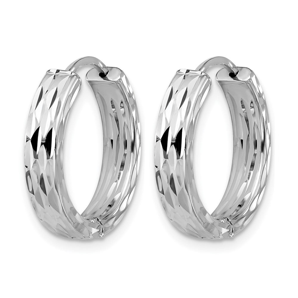 Leslie's' 14K w/Wht RH-plat Polished/Dia-cut Hinged Hoop Earrings
