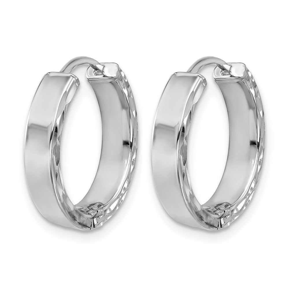 Leslie's' 14K w/Wht RH-plat Polished/Dia-cut Hinged Hoop Earrings