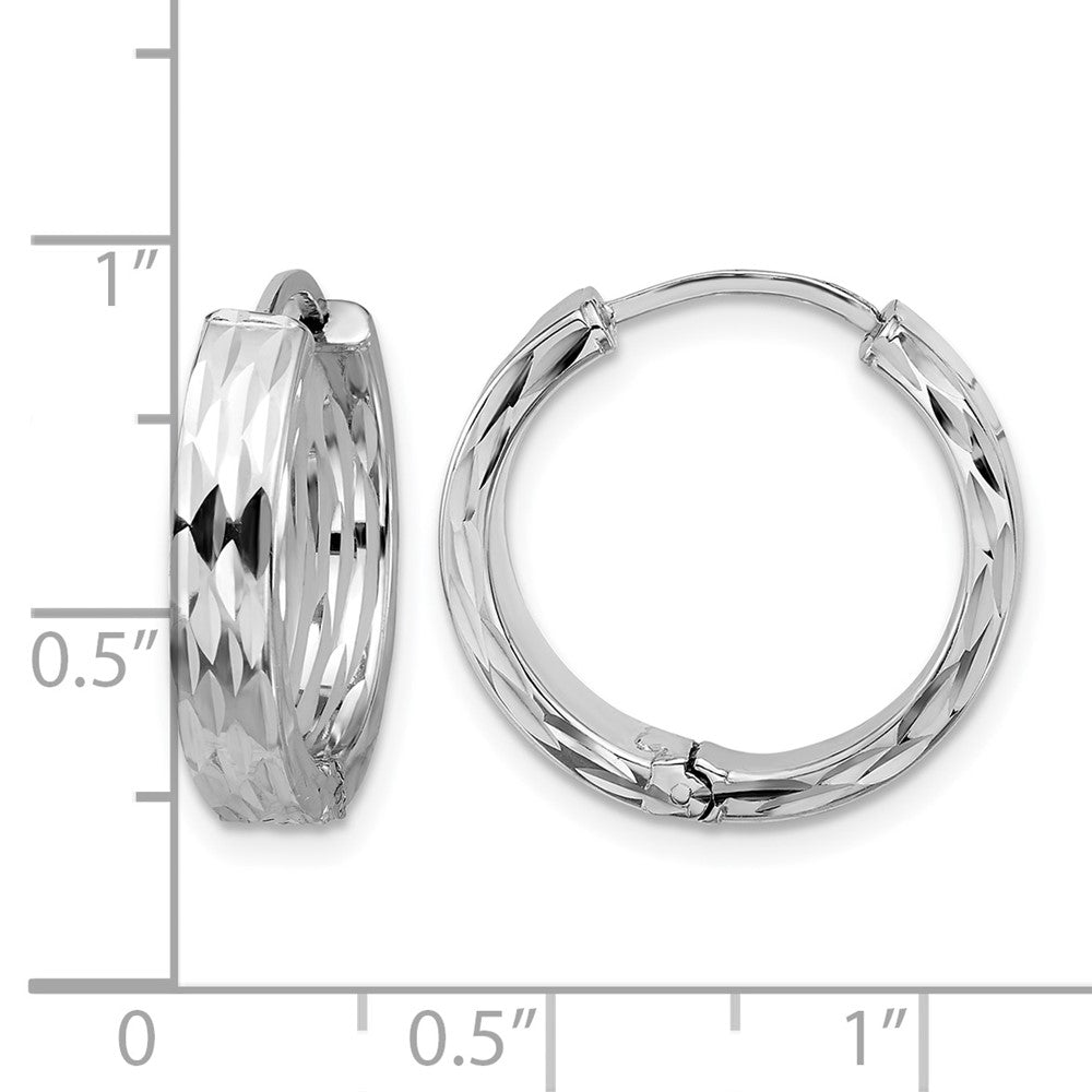 Leslie's' 14K w/Wht RH-plat Polished/Dia-cut Hinged Hoop Earrings