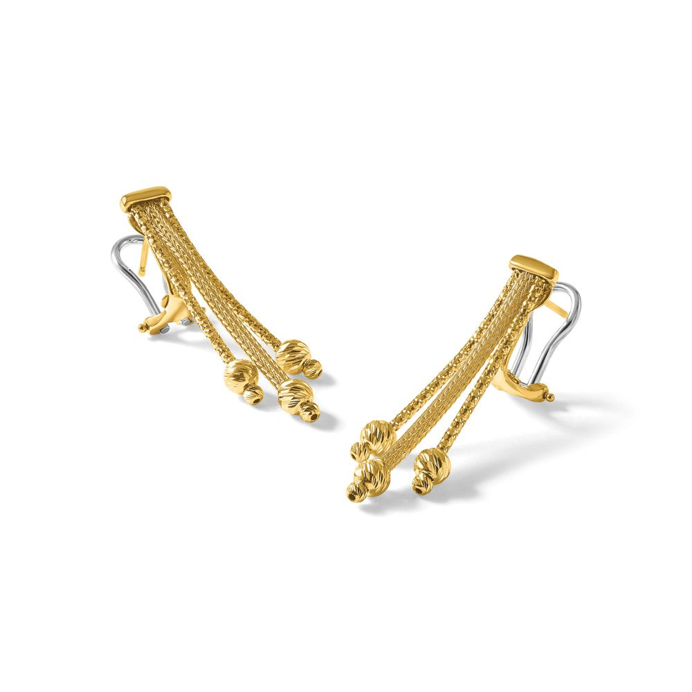 14K Polish/Texture/Dia-cut Fancy Dangle Omega Earrings