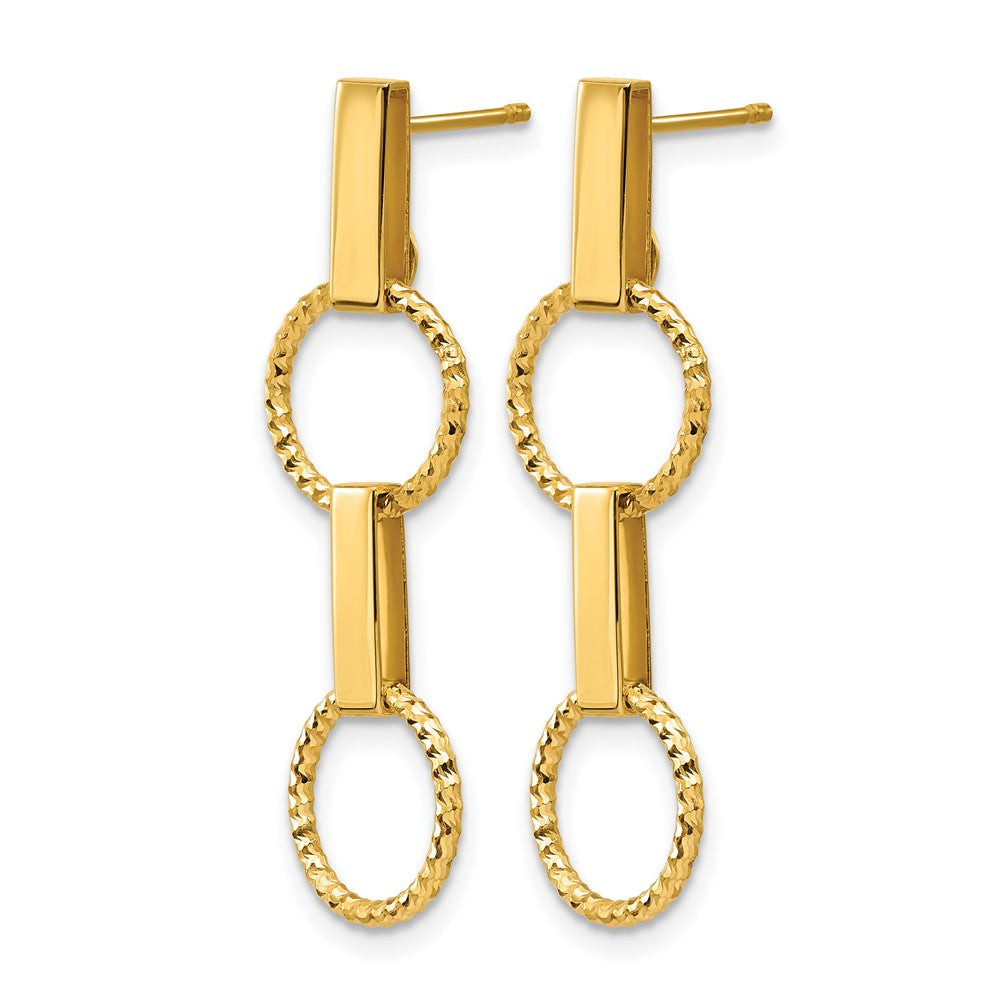 14K Polished and Diamond-cut Circle Dangle Post Earrings