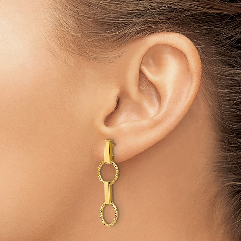 14K Polished and Diamond-cut Circle Dangle Post Earrings