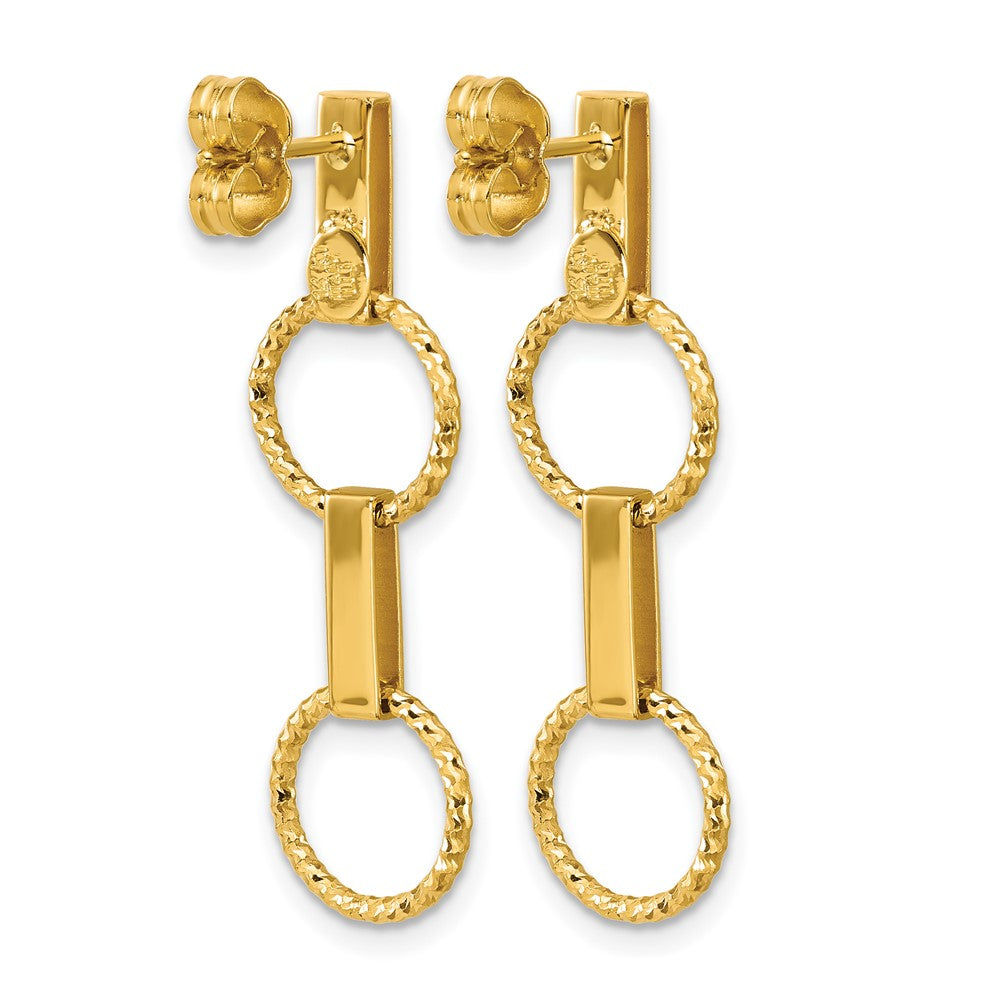 14K Polished and Diamond-cut Circle Dangle Post Earrings