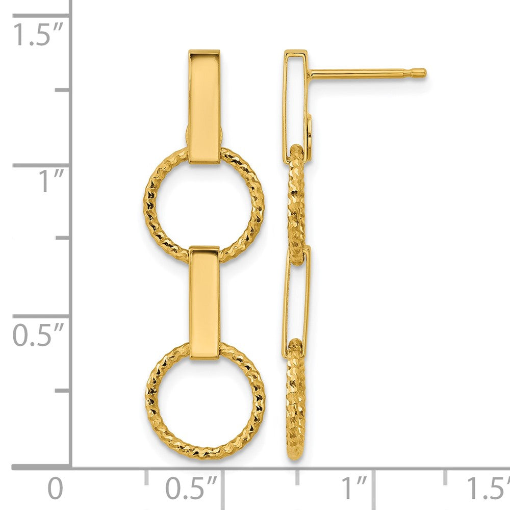 14K Polished and Diamond-cut Circle Dangle Post Earrings