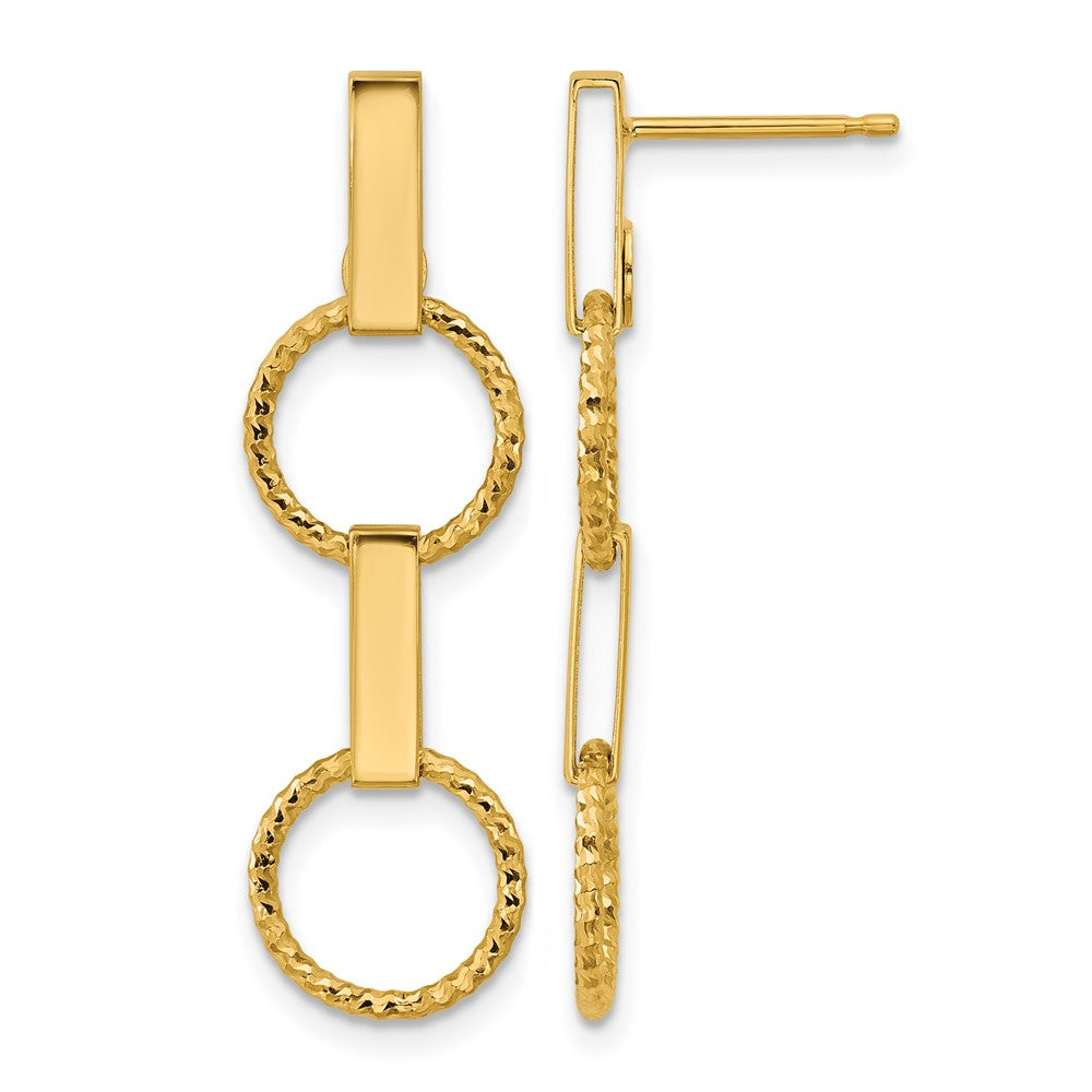 14K Polished and Diamond-cut Circle Dangle Post Earrings