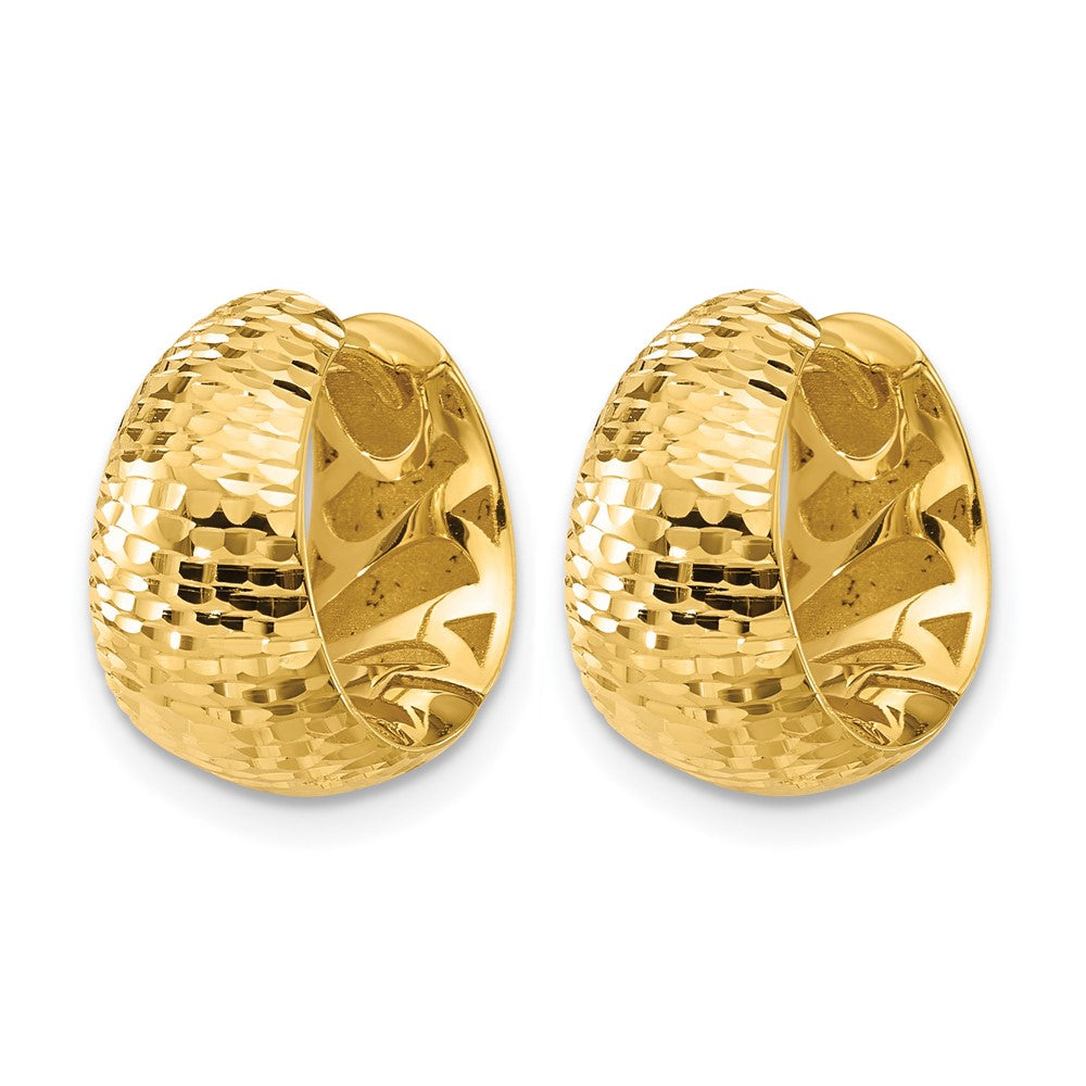14K Polished and Diamond-cut Huggie Hoop Earrings