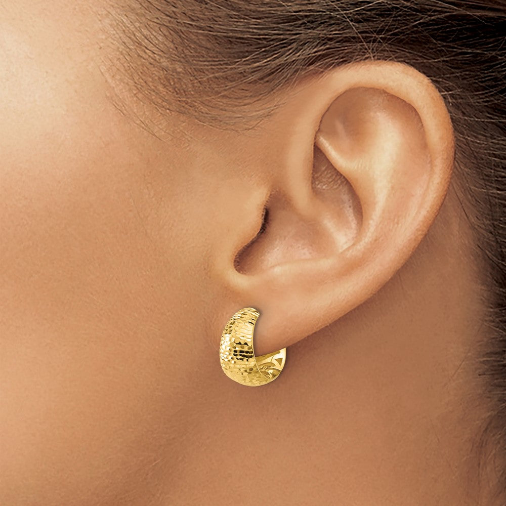 14K Polished and Diamond-cut Huggie Hoop Earrings
