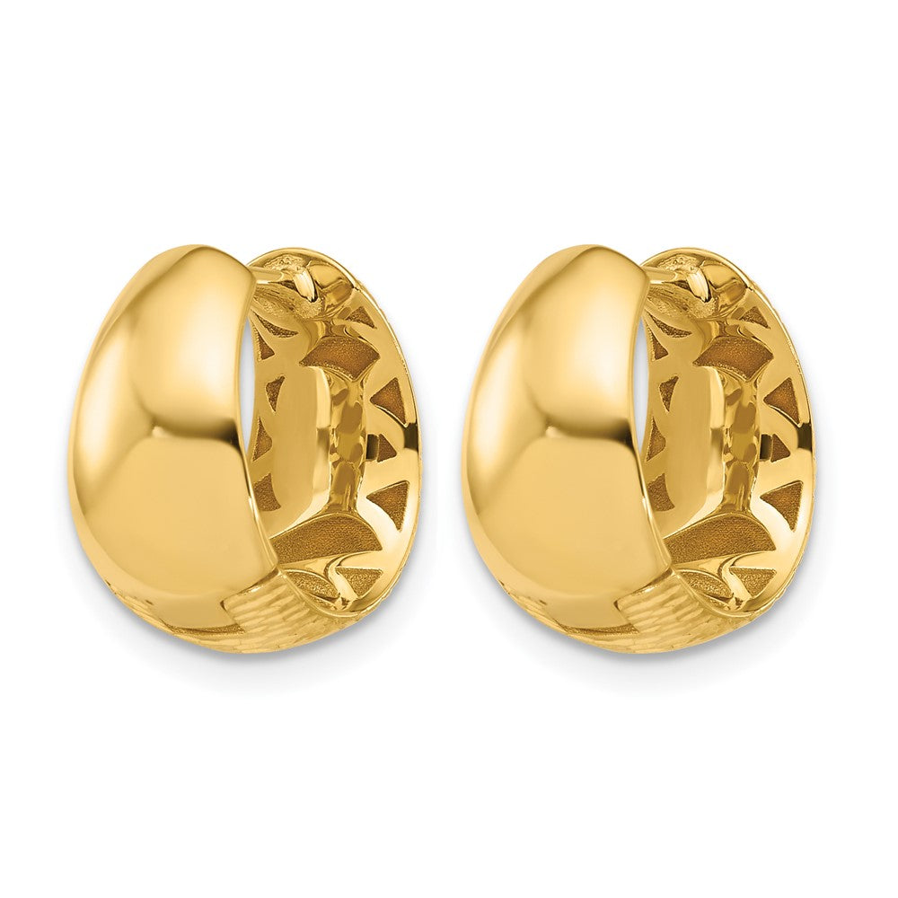 14K Polished and Diamond-cut Huggie Hoop Earrings