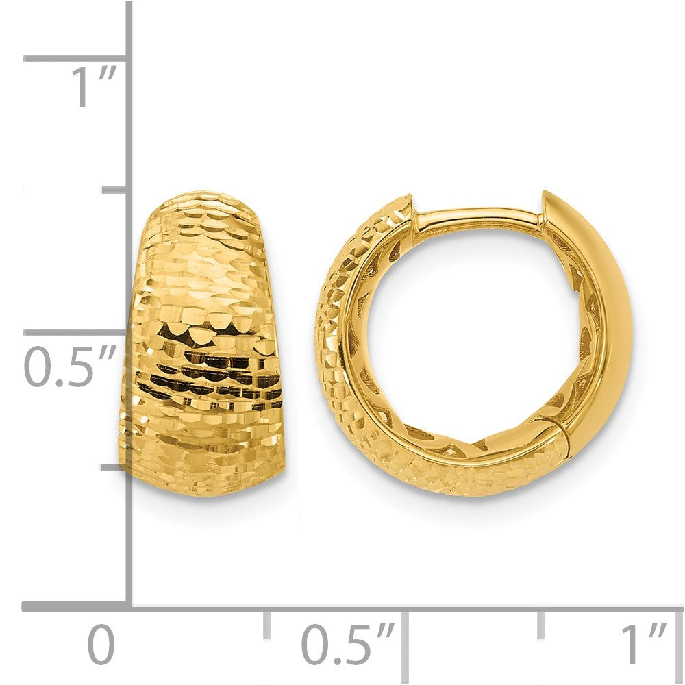 14K Polished and Diamond-cut Huggie Hoop Earrings