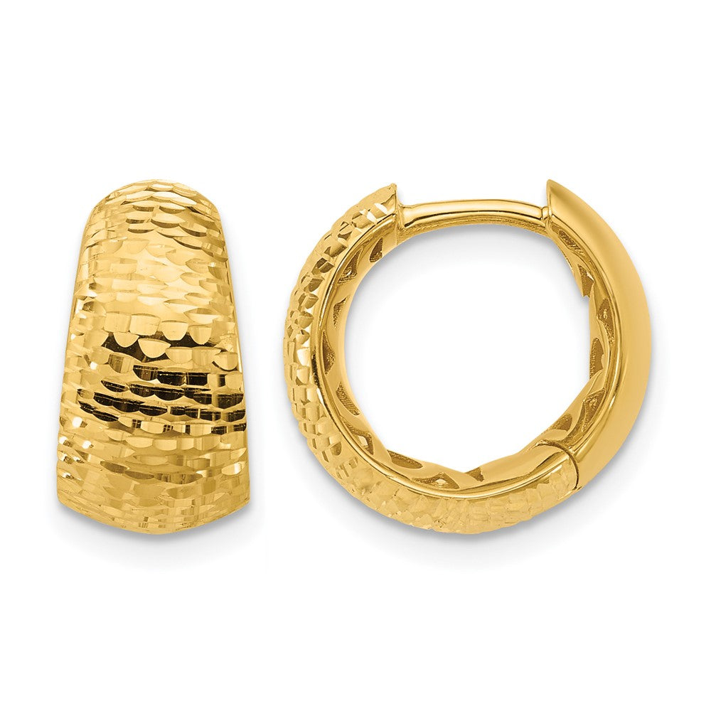 14K Polished and Diamond-cut Huggie Hoop Earrings