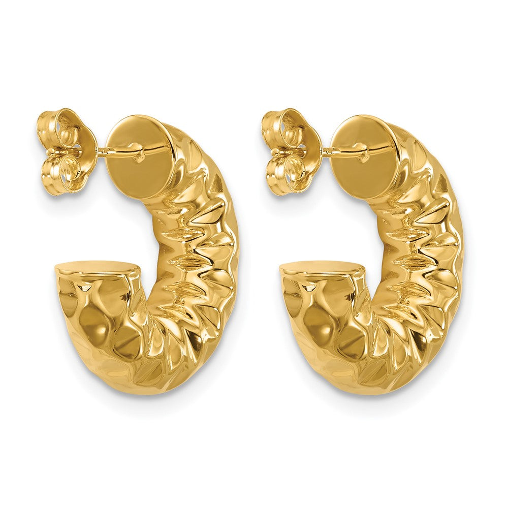 14K Polished and Hammered J-Hoop Post Earrings