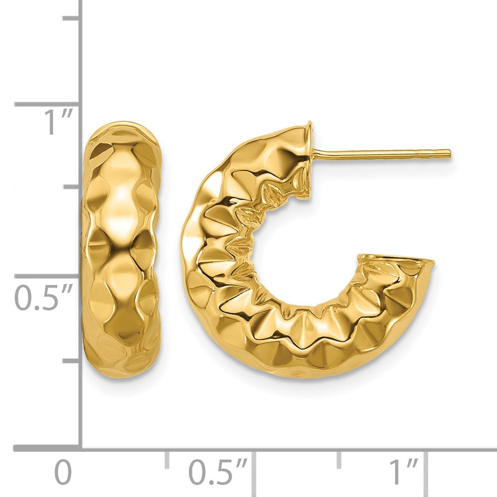 14K Polished and Hammered J-Hoop Post Earrings