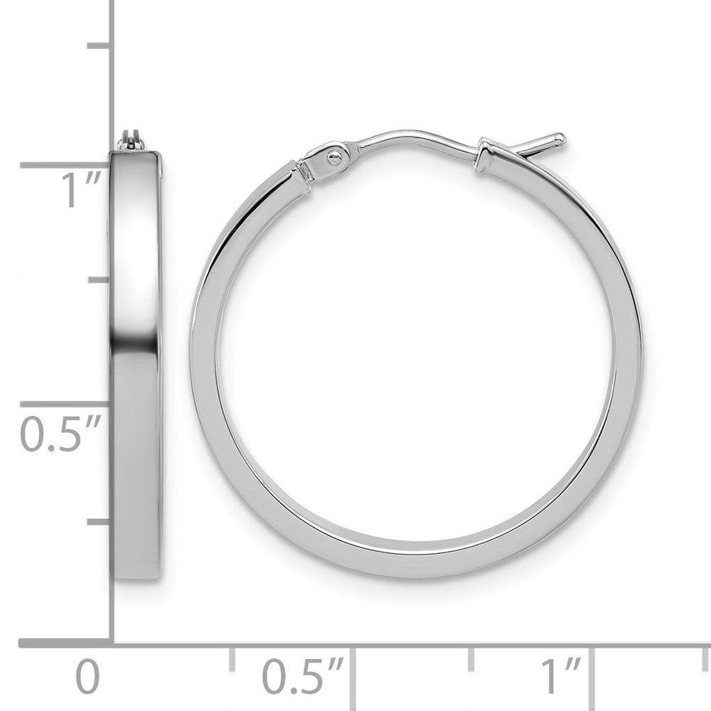 14K White Gold Square Tube Round Hoop Earrings