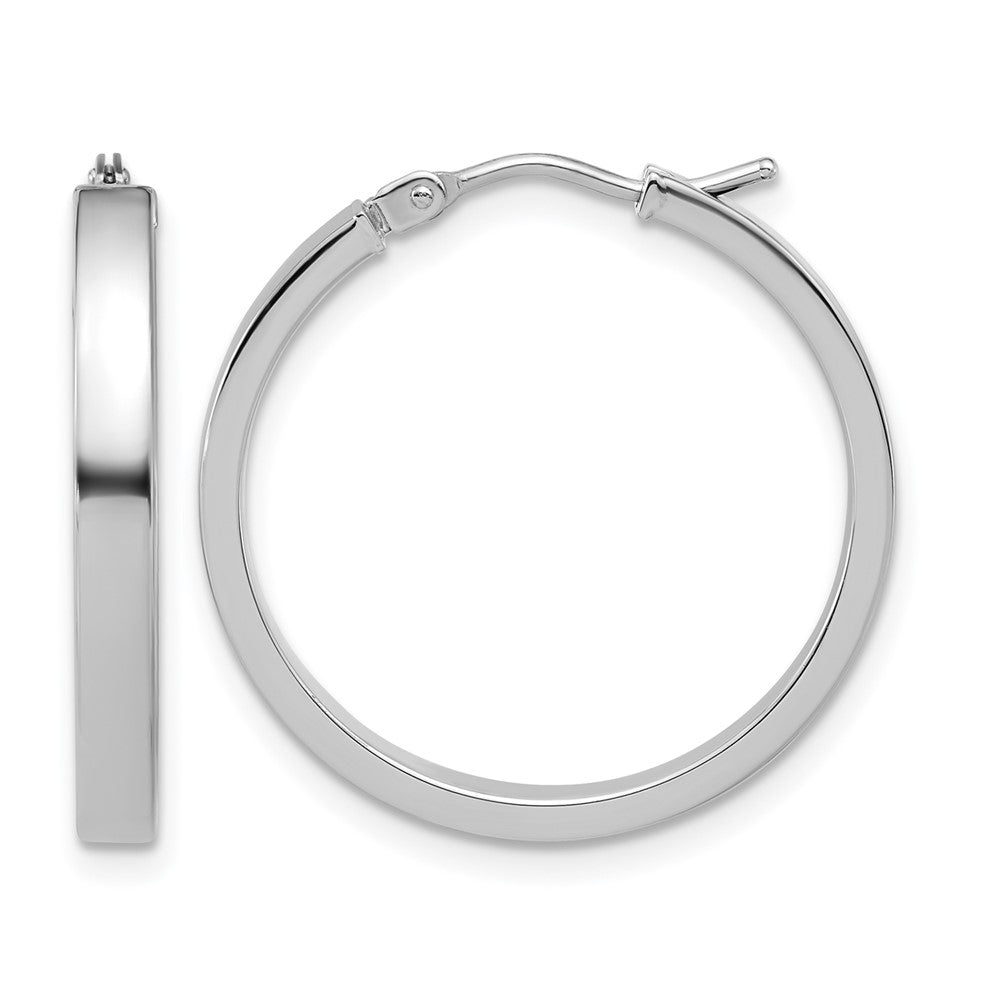 14K White Gold Square Tube Round Hoop Earrings